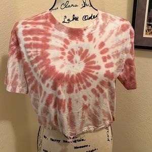 2 PINK Tie-Dye Cropped Short Sleeve Shirts, pink and black, size small